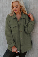 Load image into Gallery viewer, Green Retro Quilted Flap Pocket Button Shacket - Fashion Queen - 11