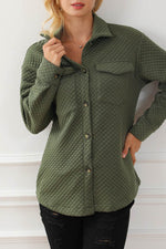 Load image into Gallery viewer, Green Retro Quilted Flap Pocket Button Shacket - Fashion Queen - 12