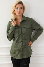 Load image into Gallery viewer, Green Retro Quilted Flap Pocket Button Shacket - Fashion Queen - 14