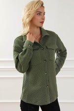 Load image into Gallery viewer, Green Retro Quilted Flap Pocket Button Shacket - Fashion Queen - 16