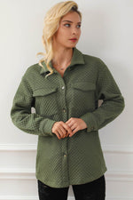 Load image into Gallery viewer, Green Retro Quilted Flap Pocket Button Shacket - Fashion Queen - 17
