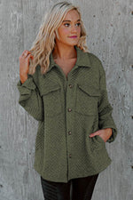 Load image into Gallery viewer, Green Retro Quilted Flap Pocket Button Shacket - Fashion Queen - 3