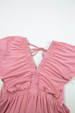 Load image into Gallery viewer, Green Textured V Neck Flutter Sleeve Ruffled Maxi Dress - Fashion Queen - 17