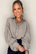 Load image into Gallery viewer, High Solid Color Balloon Sleeve Side Slits Loose Fit Shirt - Fashion Queen - 4