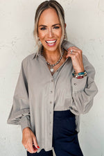 Load image into Gallery viewer, High Solid Color Balloon Sleeve Side Slits Loose Fit Shirt - Fashion Queen - 5