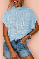 Load image into Gallery viewer, Iceland Blue High Neck Bat Short Sleeve Sweater - Fashion Queen - 1