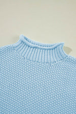 Load image into Gallery viewer, Iceland Blue High Neck Bat Short Sleeve Sweater - Fashion Queen - 15