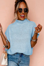Load image into Gallery viewer, Iceland Blue High Neck Bat Short Sleeve Sweater - Fashion Queen - 3