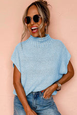 Load image into Gallery viewer, Iceland Blue High Neck Bat Short Sleeve Sweater - Fashion Queen - 8