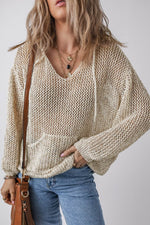 Load image into Gallery viewer, Jet Stream Hollow-out Kangaroo Pocket V Neck Hooded Sweater - Fashion Queen - 5