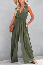 Load image into Gallery viewer, Jungle Green Deep V Pleated Crisscross Wide Leg Backless Jumpsuit - Fashion Queen - 10