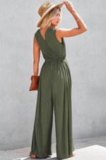 Load image into Gallery viewer, Jungle Green Deep V Pleated Crisscross Wide Leg Backless Jumpsuit - Fashion Queen - 11