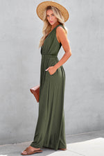 Load image into Gallery viewer, Jungle Green Deep V Pleated Crisscross Wide Leg Backless Jumpsuit - Fashion Queen - 12
