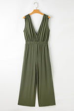 Load image into Gallery viewer, Jungle Green Deep V Pleated Crisscross Wide Leg Backless Jumpsuit - Fashion Queen - 14