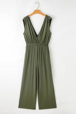 Load image into Gallery viewer, Jungle Green Deep V Pleated Crisscross Wide Leg Backless Jumpsuit - Fashion Queen - 15