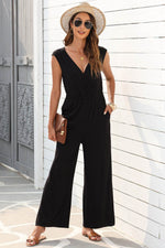 Load image into Gallery viewer, Jungle Green Deep V Pleated Crisscross Wide Leg Backless Jumpsuit - Fashion Queen - 22