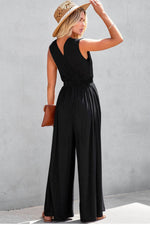 Load image into Gallery viewer, Jungle Green Deep V Pleated Crisscross Wide Leg Backless Jumpsuit - Fashion Queen - 5