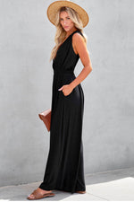 Load image into Gallery viewer, Jungle Green Deep V Pleated Crisscross Wide Leg Backless Jumpsuit - Fashion Queen - 6