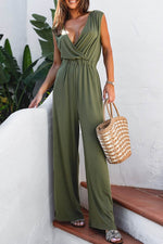 Load image into Gallery viewer, Jungle Green Deep V Pleated Crisscross Wide Leg Backless Jumpsuit - Fashion Queen - 9