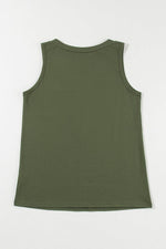 Load image into Gallery viewer, Jungle Green Half Button V Neck Patched Pocket Tank Top - Fashion Queen - 10