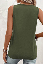 Load image into Gallery viewer, Jungle Green Half Button V Neck Patched Pocket Tank Top - Fashion Queen - 2