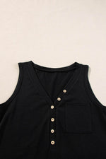 Load image into Gallery viewer, Jungle Green Half Button V Neck Patched Pocket Tank Top - Fashion Queen - 25