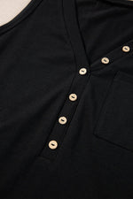 Load image into Gallery viewer, Jungle Green Half Button V Neck Patched Pocket Tank Top - Fashion Queen - 26