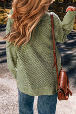 Load image into Gallery viewer, Jungle Green Loose Eyelet V Neck Drop Shoulder Sweater - Fashion Queen - 2