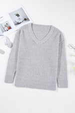 Load image into Gallery viewer, Jungle Green Loose Eyelet V Neck Drop Shoulder Sweater - Fashion Queen - 20