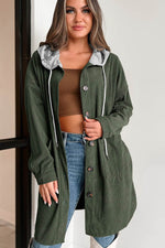 Load image into Gallery viewer, Jungle Green Oversized Corduroy Contrast Hooded Shacket - Fashion Queen - 3