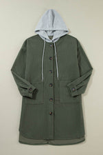 Load image into Gallery viewer, Jungle Green Oversized Corduroy Contrast Hooded Shacket - Fashion Queen - 8