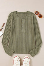 Load image into Gallery viewer, Jungle Green Ribbed Knit Half Button Slim Fit Blouse - Fashion Queen - 5