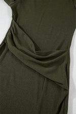 Load image into Gallery viewer, Jungle Green Ribbed Side Slit Ruched Slim Fit Long Sleeve Mini Dress - Fashion Queen - 8