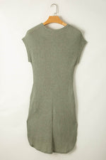 Load image into Gallery viewer, Jungle Green Waffle Texture Curved Hem Side Slit T-shirt Dress - Fashion Queen - 5