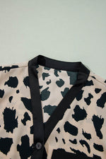 Load image into Gallery viewer, Khaki Cheetah Contrast Trim Loose Fit Two Piece Sleepwear - Fashion Queen - 6