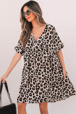 Load image into Gallery viewer, Khaki Cheetah Print Backless V Neck Loose Fit Mini Dress - Fashion Queen - 4