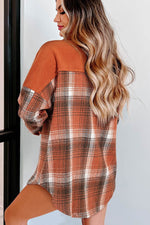 Load image into Gallery viewer, Khaki Colorblock Plaid Pattern Flap Pockets Buttoned Shacket - Fashion Queen - 2