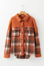 Load image into Gallery viewer, Khaki Colorblock Plaid Pattern Flap Pockets Buttoned Shacket - Fashion Queen - 3