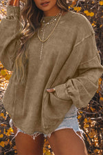 Load image into Gallery viewer, Khaki Exposed Seam Twist Open Back Oversized Sweatshirt - Fashion Queen - 1