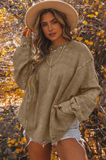 Load image into Gallery viewer, Khaki Exposed Seam Twist Open Back Oversized Sweatshirt - Fashion Queen - 11