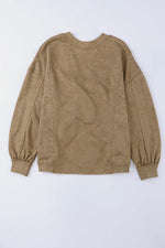 Load image into Gallery viewer, Khaki Exposed Seam Twist Open Back Oversized Sweatshirt - Fashion Queen - 12