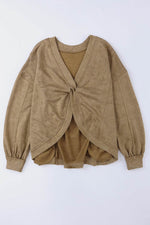 Load image into Gallery viewer, Khaki Exposed Seam Twist Open Back Oversized Sweatshirt - Fashion Queen - 13