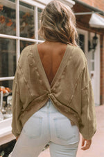 Load image into Gallery viewer, Khaki Exposed Seam Twist Open Back Oversized Sweatshirt - Fashion Queen - 2