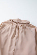 Load image into Gallery viewer, Khaki Frilled Knotted Mock Neck Bishop Sleeve Blouse - Fashion Queen - 13