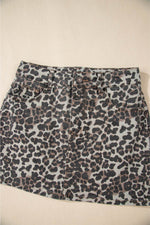 Load image into Gallery viewer, Khaki Leopard Denim Mini Skirt - Fashion Queen - 16