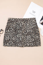 Load image into Gallery viewer, Khaki Leopard Denim Mini Skirt - Fashion Queen - 17