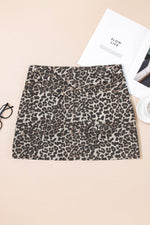 Load image into Gallery viewer, Khaki Leopard Denim Mini Skirt - Fashion Queen - 18