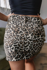 Load image into Gallery viewer, Khaki Leopard Denim Mini Skirt - Fashion Queen - 2
