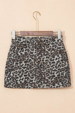Load image into Gallery viewer, Khaki Leopard Denim Mini Skirt - Fashion Queen - 8