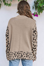Load image into Gallery viewer, Khaki Leopard High Neck Side Slit Oversized Sweater - Fashion Queen - 2